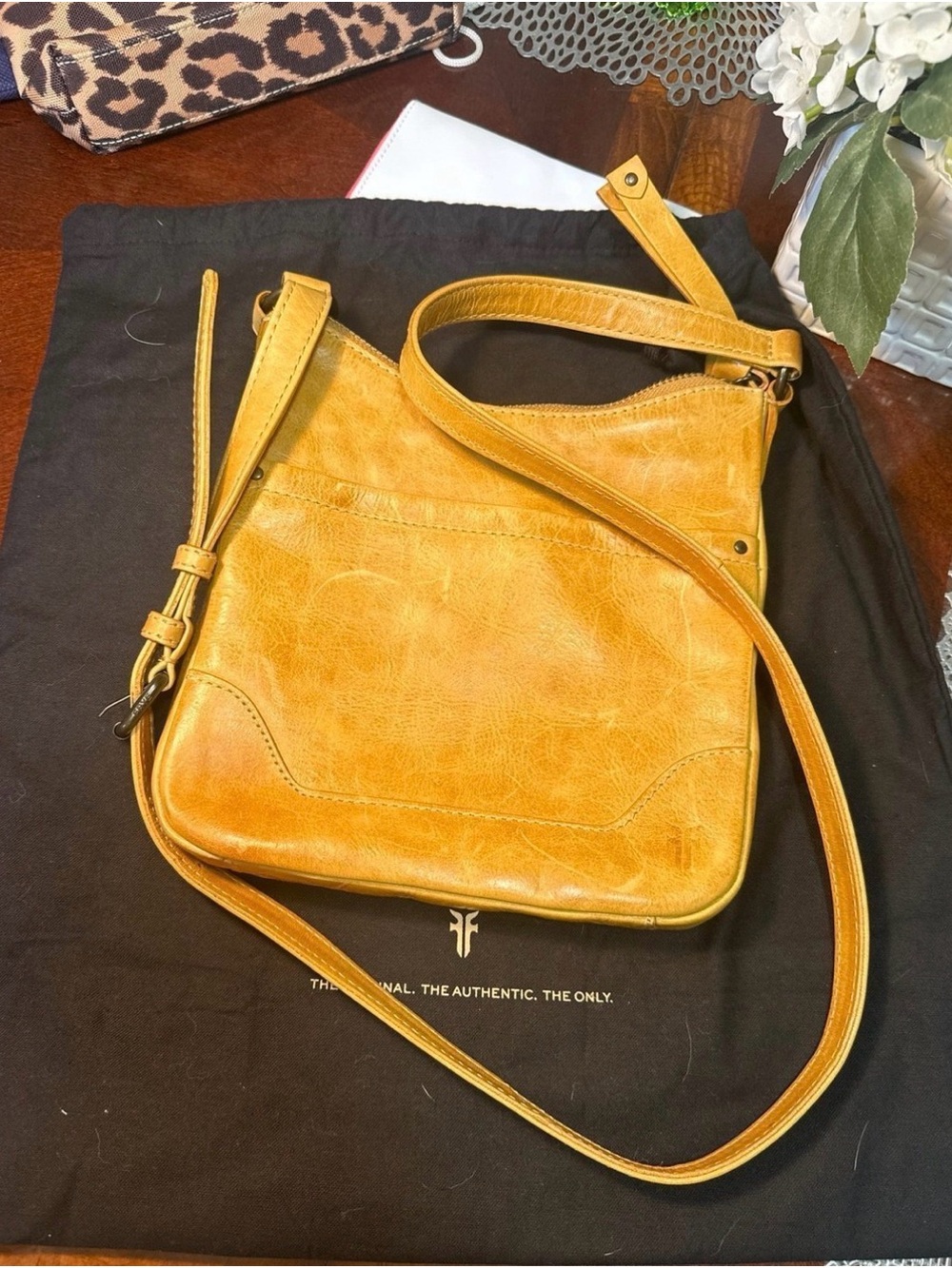 Frye Golden Mustard Leather Crossbody Bag- CCard wallet